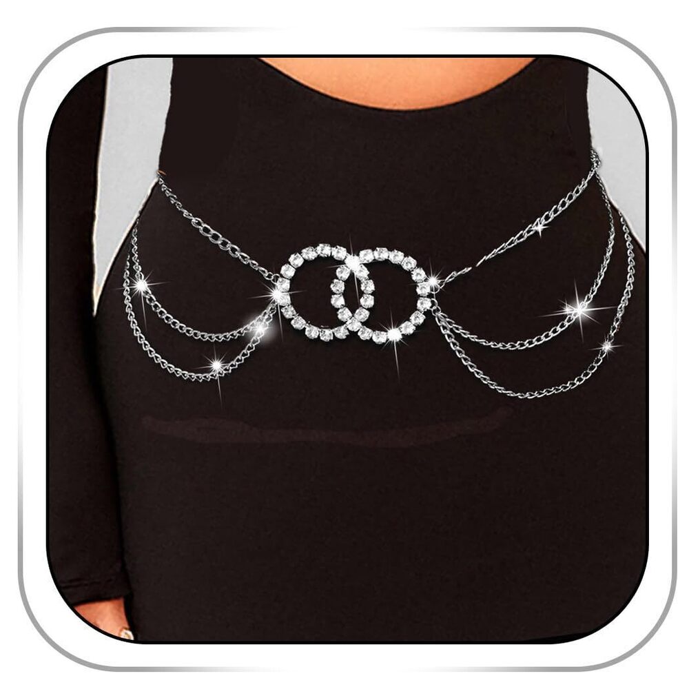 2196 Rhinestone Belt Waist Chain Metal Circle Body Chains Crystal Belly